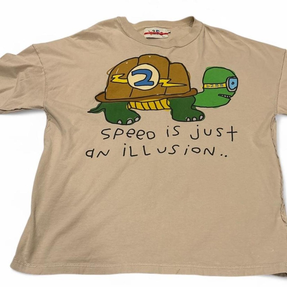 funny retro style t shirt boxy oversized khaki Back 2 School Special turtle L